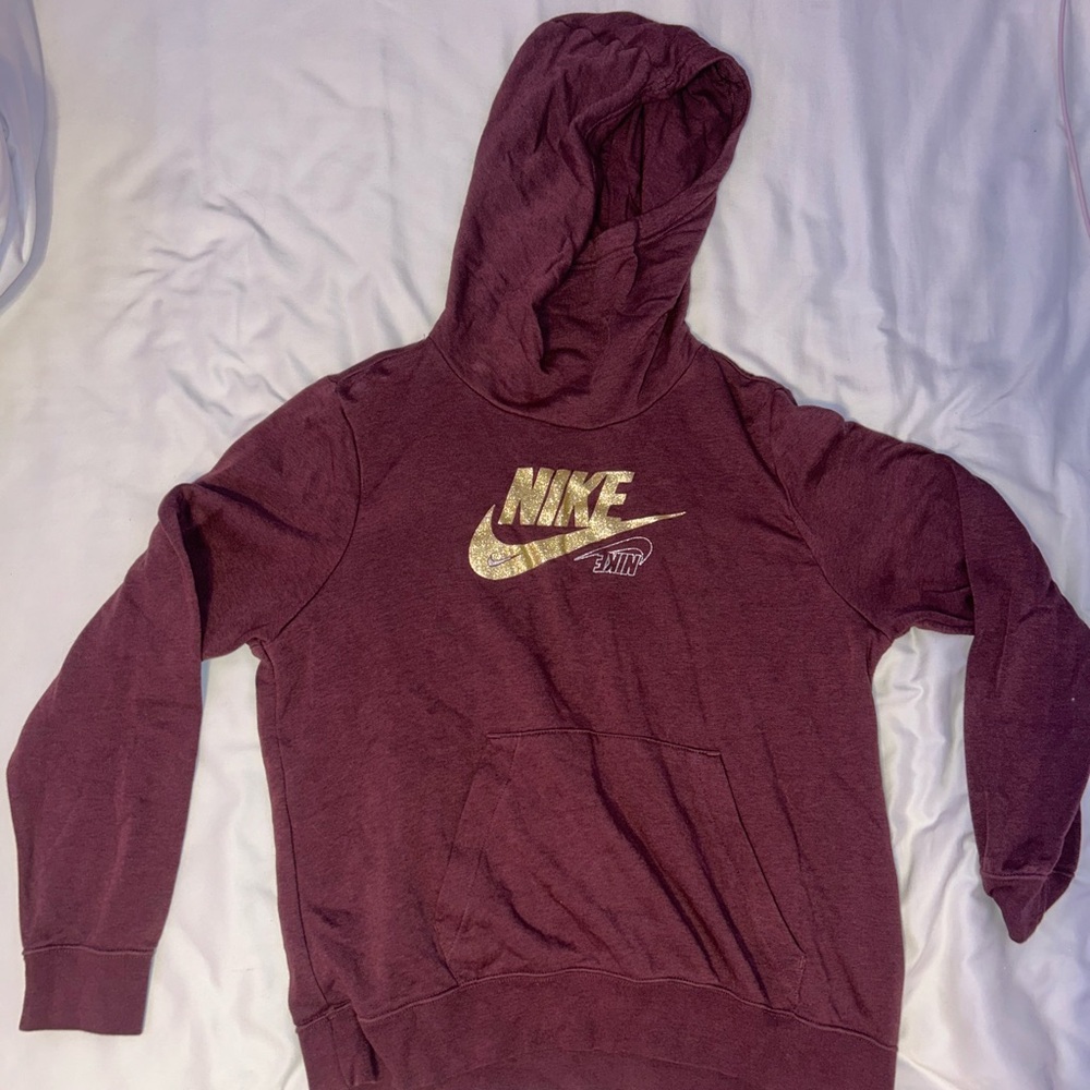 Nike Burgundy Hoodie with Metallic Logo